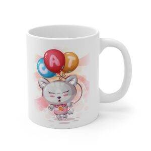 Cute Cat With Balloon Ceramic Mug Animal Lover Mugs International Cat Day Gifts Mugs