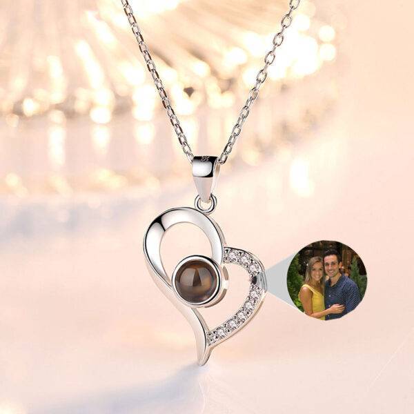 Custom Silver Projection Photo Heart Necklace Gifts For Wife Gifts for Couples Gifts for Grandma
